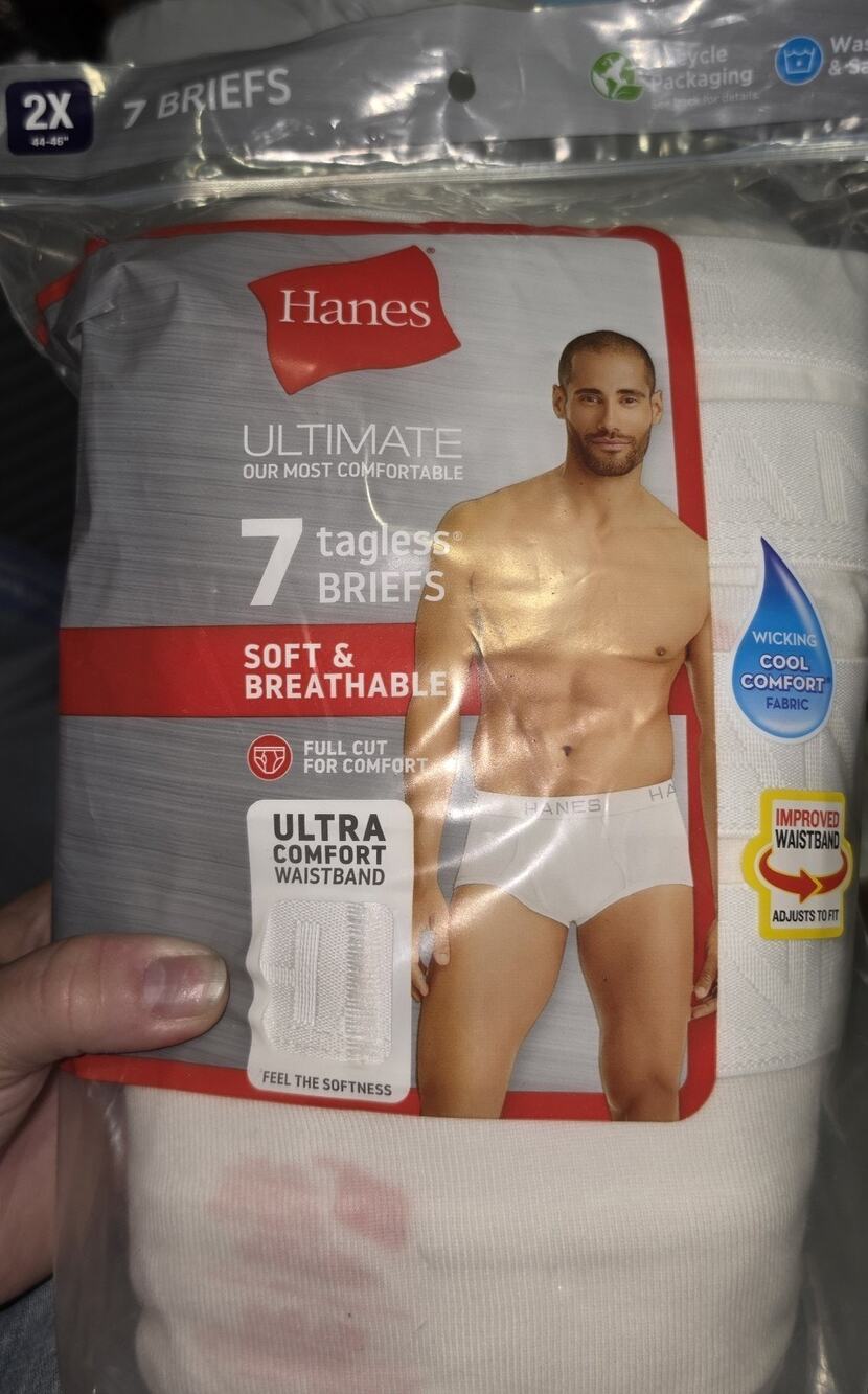 Hanes Tagless Briefs White 2X 44-46" 7 pairs NIP